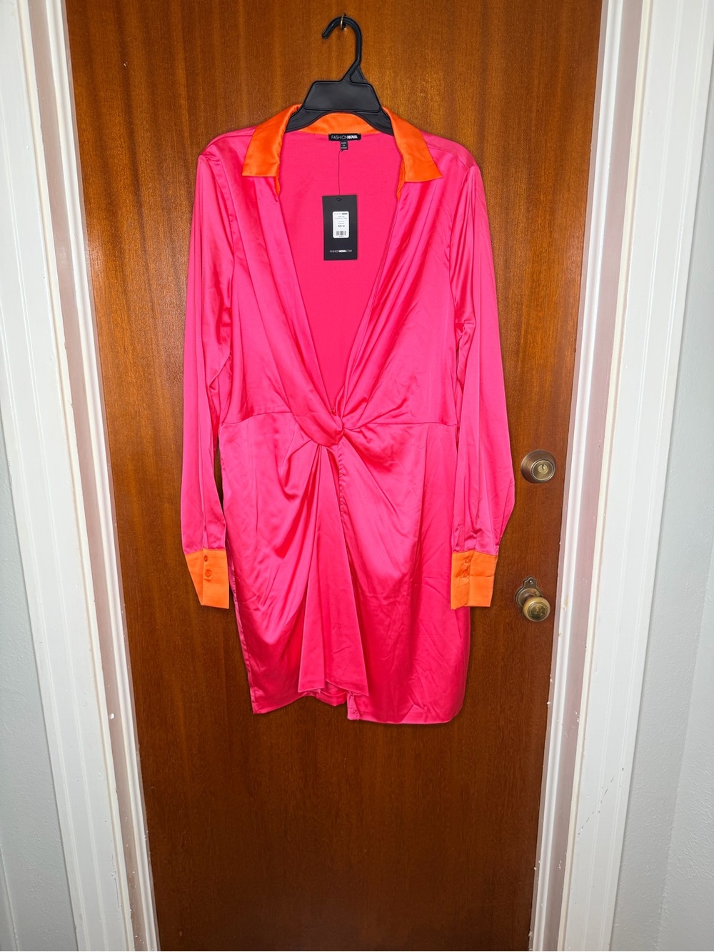 Fashion Nova Hot Pink Dress with Orange Trim
